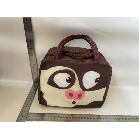 Geantă frigorifică, cu desene animat, portabilă pentru copii, de prânz, din pânză oxford, 22x14x19 cm, model porc, maro [1]
