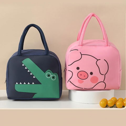Geantă frigorifică, cu desene animat, portabilă pentru copii, de prânz, din pânză oxford, 22x14x19 cm, model purcelus, roz [5]