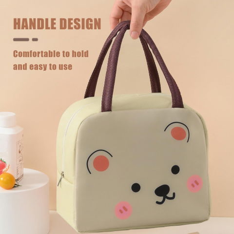 Geantă frigorifică, cu desene animat, portabilă pentru copii, de prânz, din pânză oxford, 22x14x19 cm, model ursulet, bej [4]