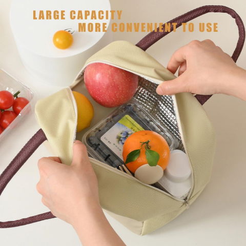 Geantă frigorifică, cu desene animat, portabilă pentru copii, de prânz, din pânză oxford, 22x14x19 cm, model ursulet, bej [6]