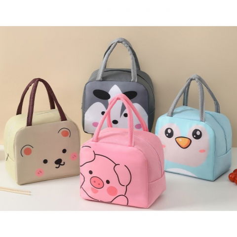 Geantă frigorifică, cu desene animat, portabilă pentru copii, de prânz, din pânză oxford, 22x14x19 cm, model vulpe, gri [2]