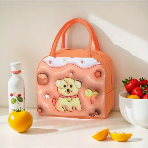 Geantă frigorifică, cu desene animate 3d, portabilă pentru copii, de prânz, din pânză oxford, 23x13x19 cm, model catelus, maro [4]