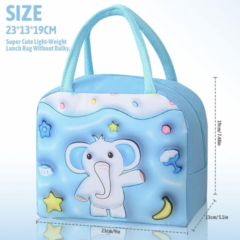 Geantă frigorifică, cu desene animate 3d, portabilă pentru copii, de prânz, din pânză oxford, 23x13x19 cm, model elefantel, albastru [7]