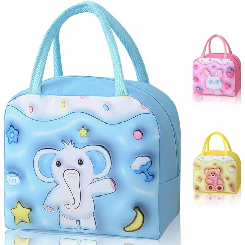 Geantă frigorifică, cu desene animate 3d, portabilă pentru copii, de prânz, din pânză oxford, 23x13x19 cm, model elefantel, albastru [9]