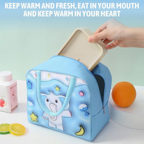 Geantă frigorifică, cu desene animate 3d, portabilă pentru copii, de prânz, din pânză oxford, 23x13x19 cm, model elefantel, albastru [3]