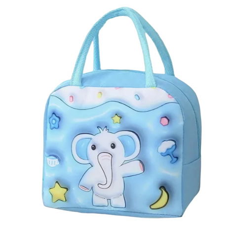 Genți termice pentru copii - Geantă frigorifică, cu desene animate 3d, portabilă pentru copii, de prânz, din pânză oxford, 23x13x19 cm, model elefantel, albastru