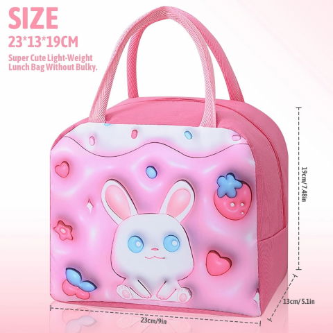Geantă frigorifică, cu desene animate 3d, portabilă pentru copii, de prânz, din pânză oxford, 23x13x19 cm, model iepuras, roz [5]