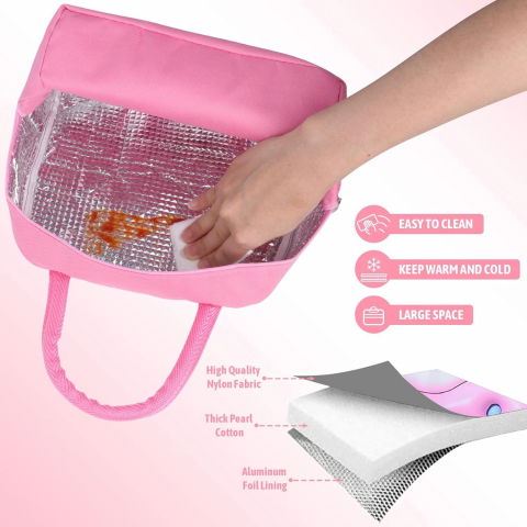 Geantă frigorifică, cu desene animate 3d, portabilă pentru copii, de prânz, din pânză oxford, 23x13x19 cm, model iepuras, roz [4]