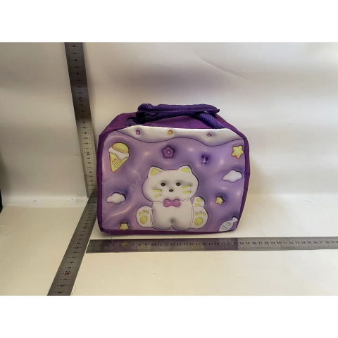 Geantă frigorifică, cu desene animate 3d, portabilă pentru copii, de prânz, din pânză oxford, 23x13x19 cm, model pisicuta, mov [1]