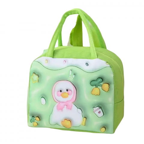 Genți termice pentru copii - Geantă frigorifică, cu desene animate 3d, portabilă pentru copii, de prânz, din pânză oxford, 23x13x19 cm, model ratusca, verde