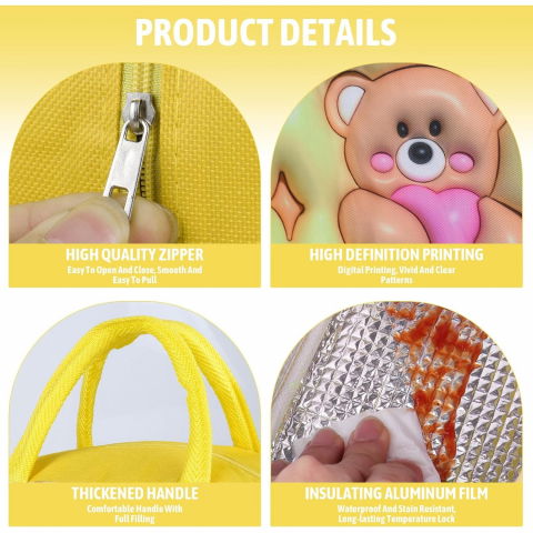 Geantă frigorifică, cu desene animate 3d, portabilă pentru copii, de prânz, din pânză oxford, 23x13x19 cm, model ursulet, galben [5]