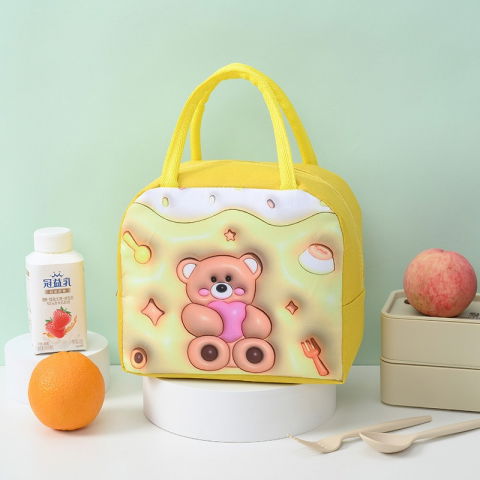 Geantă frigorifică, cu desene animate 3d, portabilă pentru copii, de prânz, din pânză oxford, 23x13x19 cm, model ursulet, galben [9]