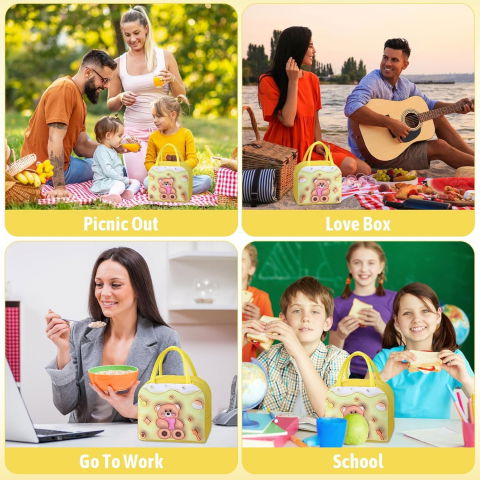 Geantă frigorifică, cu desene animate 3d, portabilă pentru copii, de prânz, din pânză oxford, 23x13x19 cm, model ursulet, galben [3]