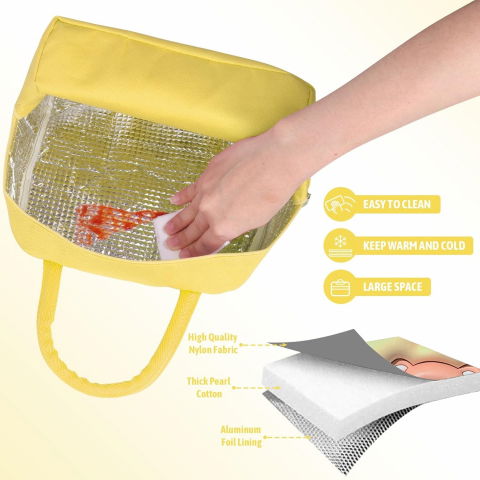 Geantă frigorifică, cu desene animate 3d, portabilă pentru copii, de prânz, din pânză oxford, 23x13x19 cm, model ursulet, galben [4]