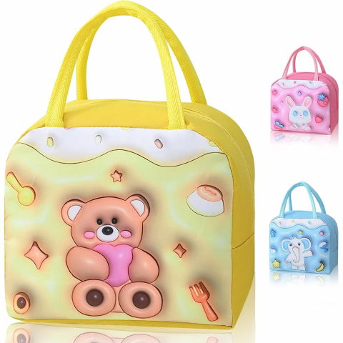 Geantă frigorifică, cu desene animate 3d, portabilă pentru copii, de prânz, din pânză oxford, 23x13x19 cm, model ursulet, galben [8]