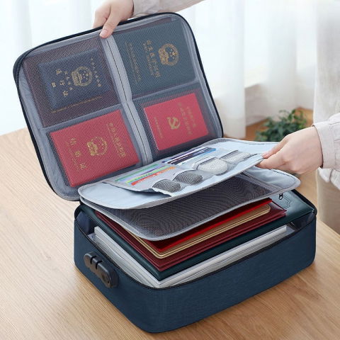 Geanta  pentru depozitare acte si documente, facturi, carduri, cu cod de securitate, 2 compartimente, impermeabila, 37 x 10.5 x 27 cm, albastru marin [8]