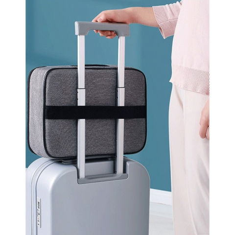 Geanta  pentru depozitare acte si documente, facturi, carduri, cu cod de securitate, 2 compartimente, impermeabila, 37 x 10.5 x 27 cm, gri [15]