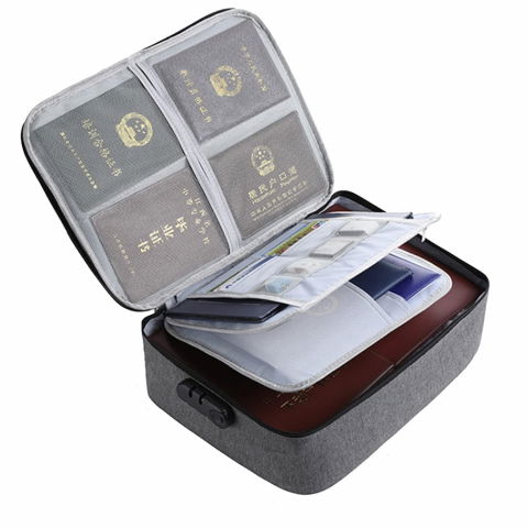 Genti, organizatoare şi accesorii voiaj - Geanta  pentru depozitare acte si documente, facturi, carduri, cu cod de securitate, 2 compartimente, impermeabila, 37 x 10.5 x 27 cm, gri
