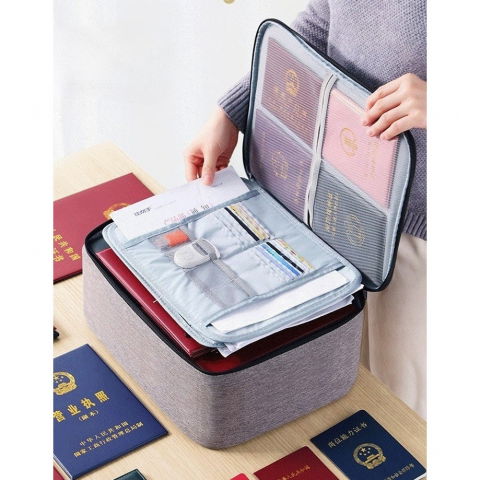 Geanta  pentru depozitare acte si documente, facturi, carduri, cu cod de securitate, 2 compartimente, impermeabila, 37 x 10.5 x 27 cm, gri [16]