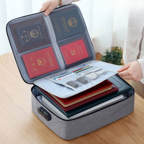 Geanta  pentru depozitare acte si documente, facturi, carduri, cu cod de securitate, 2 compartimente, impermeabila, 37 x 10.5 x 27 cm, gri [13]