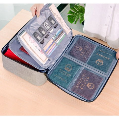 Geanta  pentru depozitare acte si documente, facturi, carduri, cu cod de securitate, 3 compartimente, impermeabila, 37 x 10.5 x 27 cm, gri [1]
