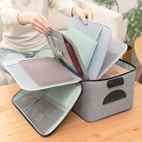 Geanta  pentru depozitare acte si documente, facturi, carduri, cu cod de securitate, 5 compartimente, impermeabila, 37 x 20 x 27 cm, gri [8]