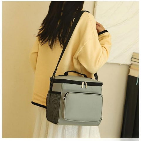 Geanta pentru pranz, multifunctionala, compartimentata, 2 tipuri de manere, impermeabila, 26x24x17 cm, gri [2]