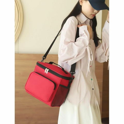 Geanta pentru pranz, multifunctionala, compartimentata, 2 tipuri de manere, impermeabila, 26x24x17 cm, rosu [3]