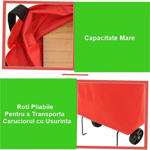 Geanta pliabila, 2 in 1, carucior cu roti, pentru cumparaturi, 19 l, rosu, plastic, 39 x 46 x 12 cm [6]