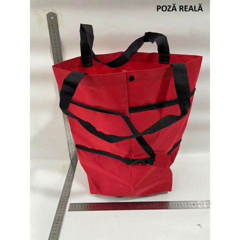 Geanta pliabila, 2 in 1, carucior cu roti, pentru cumparaturi, 19 l, rosu, plastic, 39 x 46 x 12 cm [9]