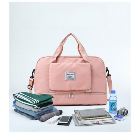 Geanta pliabila, pentru voiaj, buzunare multiple, de mana, impermeabila, material textil, capacitate 8 kg, dimensiune deschisa 42x28x10 cm, roz [8]