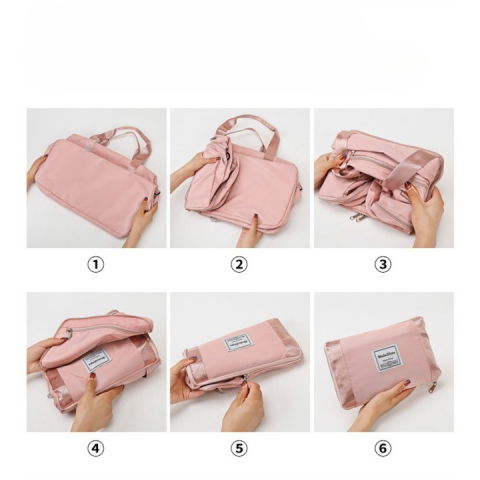 Geanta pliabila, pentru voiaj, buzunare multiple, de mana, impermeabila, material textil, capacitate 8 kg, dimensiune deschisa 42x28x10 cm, roz [4]