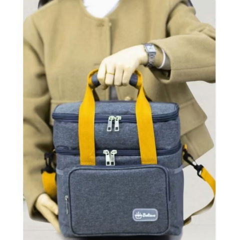 Geanta termica, 2 compartimente separate, multifunctionala, impermeabila, manere si curea de umar, 25.5x18x30 cm, gri [3]