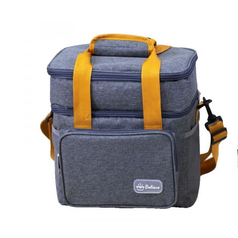 Caserole, genți termice și organizatoare pastile - Geanta termica, 2 compartimente separate, multifunctionala, impermeabila, manere si curea de umar, 25.5x18x30 cm, gri