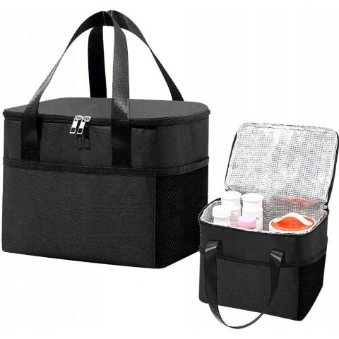 Geanta termica  pentru pranz, compartimente telefon si tacamuri, multifunctionala, impermeabila, 24x18x21 cm, negru [7]