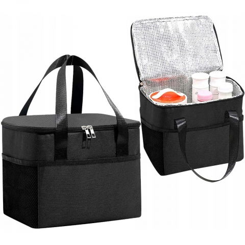 Geanta termica  pentru pranz, compartimente telefon si tacamuri, multifunctionala, impermeabila, 24x18x21 cm, negru [8]