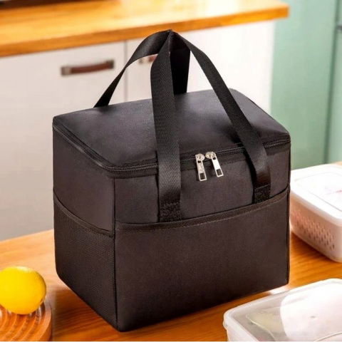 Geanta termica  pentru pranz, compartimente telefon si tacamuri, multifunctionala, impermeabila, 24x18x21 cm, negru [3]