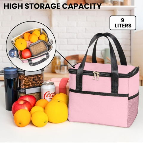 Geanta termica  pentru pranz, compartimente telefon si tacamuri, multifunctionala, impermeabila, 24x18x21 cm, roz [4]