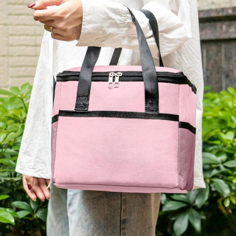 Geanta termica  pentru pranz, compartimente telefon si tacamuri, multifunctionala, impermeabila, 24x18x21 cm, roz [7]
