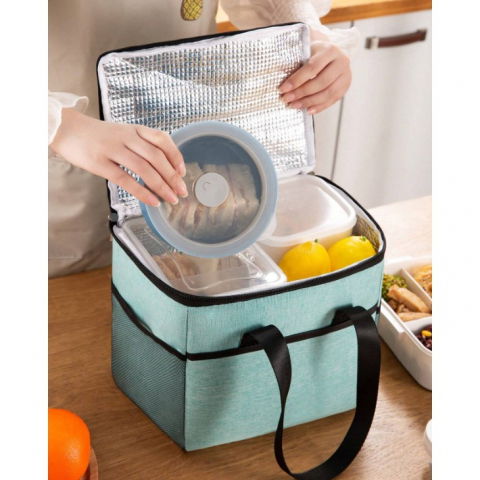 Geanta termica  pentru pranz, compartimente telefon si tacamuri, multifunctionala, impermeabila, 24x18x21 cm, verde [4]