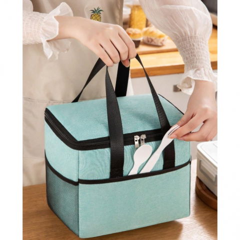 Geanta termica  pentru pranz, compartimente telefon si tacamuri, multifunctionala, impermeabila, 24x18x21 cm, verde [3]