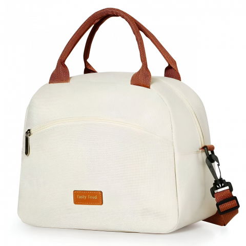Geanta termica pentru pranz  multifunctionala, compartimentata, impermeabila, 2 tipuri de manere, 26x14.3x21.2 cm, crem [8]