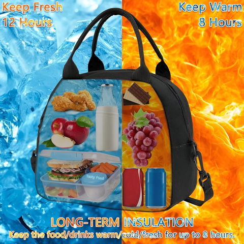 Geanta termica pentru pranz  multifunctionala, compartimentata, impermeabila, 2 tipuri de manere, 26x14.3x21.2 cm, negru [4]