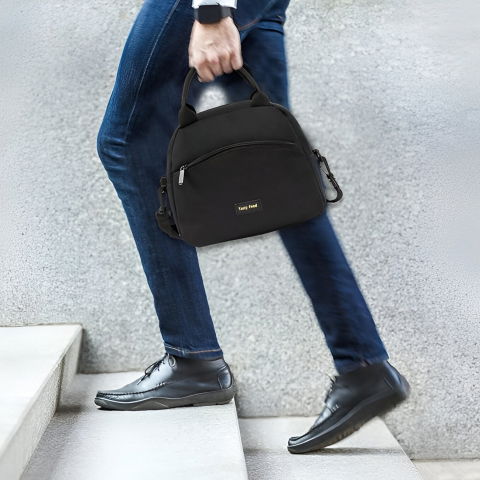 Geanta termica pentru pranz  multifunctionala, compartimentata, impermeabila, 2 tipuri de manere, 26x14.3x21.2 cm, negru [6]