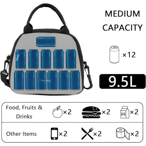 Geanta termica pentru pranz  multifunctionala, compartimentata, impermeabila, 2 tipuri de manere, 26x14.3x21.2 cm, negru [7]