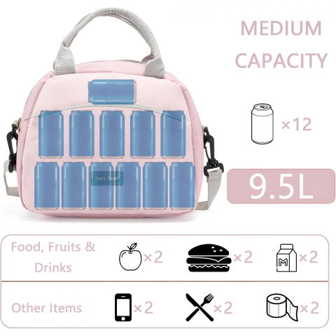 Geanta termica pentru pranz  multifunctionala, compartimentata, impermeabila, 2 tipuri de manere, 26x14.3x21.2 cm, roz [3]