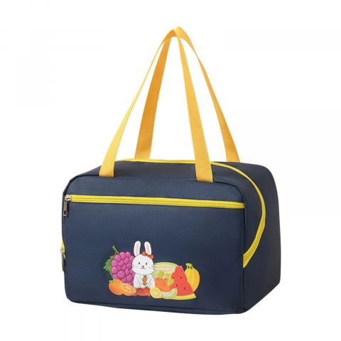 Caserole, genți termice și organizatoare pastile - Geanta termo-izolanta, compartimente telefon si tacamuri, multifunctionala, impermeabila, 30x21x20 cm, design iepuras, albastru