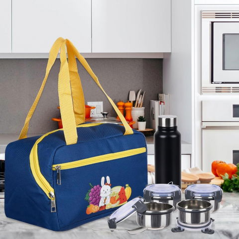 Geanta termo-izolanta, compartimente telefon si tacamuri, multifunctionala, impermeabila, 30x21x20 cm, design iepuras, albastru [3]