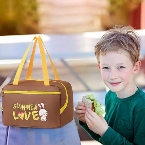 Geanta termo-izolanta, compartimente telefon si tacamuri, multifunctionala, impermeabila, 30x21x20 cm, design iepuras, maro [3]