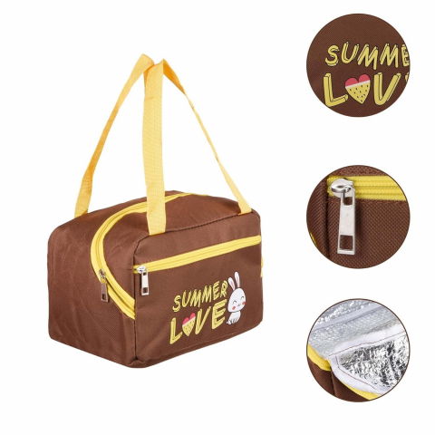 Geanta termo-izolanta, compartimente telefon si tacamuri, multifunctionala, impermeabila, 30x21x20 cm, design iepuras, maro [1]